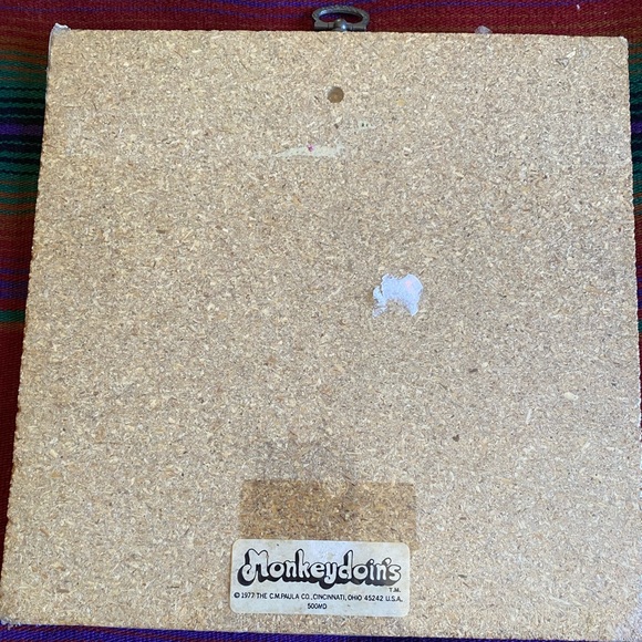 VTG 77’ Monkeydoin’s New and Sealed Plaque Cork Style Picture Art. 9”x9” - Picture 2 of 6